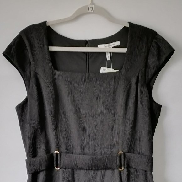 Max & Cleo Womens Black Cap Sleeve Square Neck Textured Sheath Dress Size 12 - Picture 3 of 7